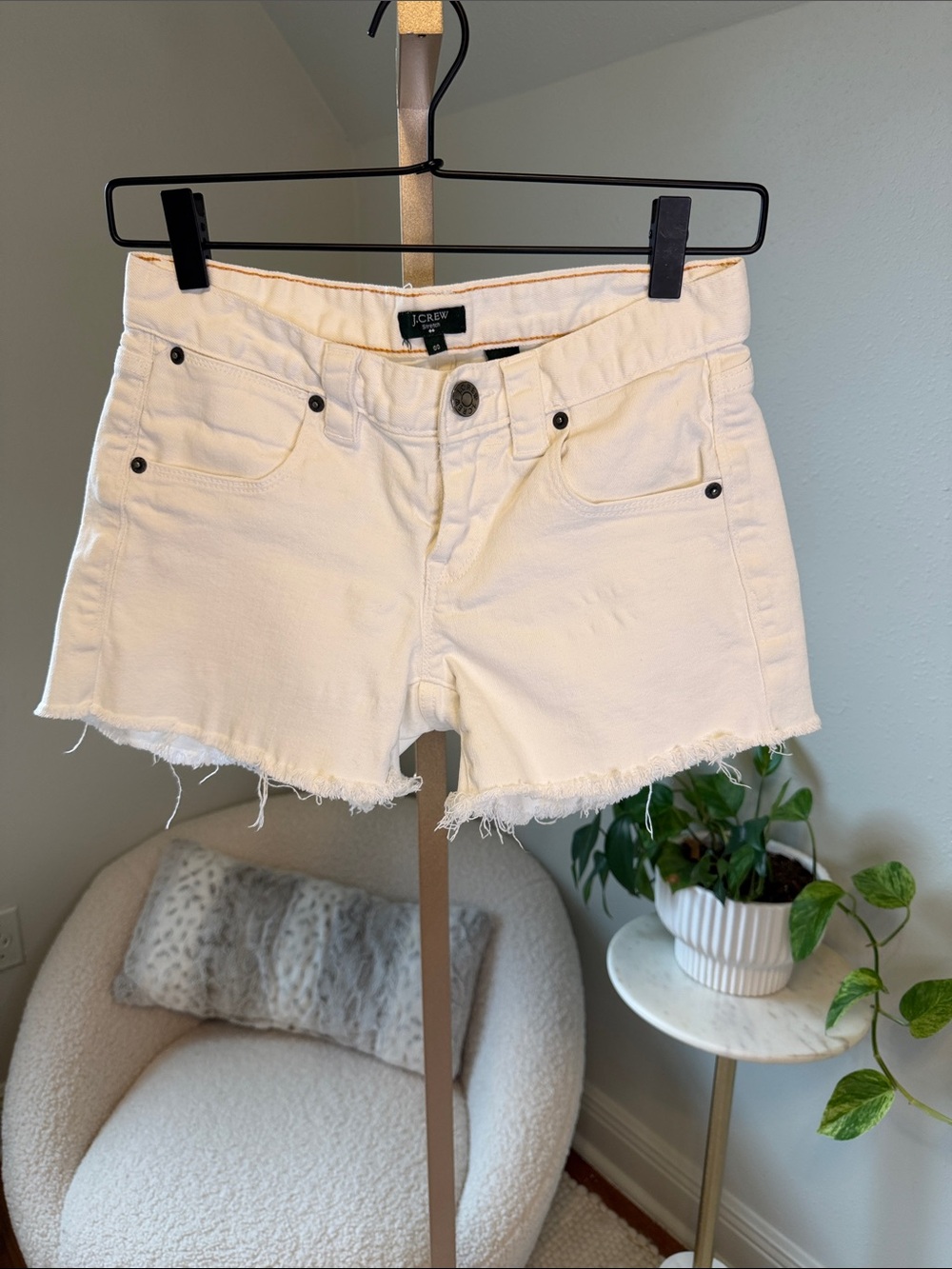 J. Crew Factory Off-White Frayed Hem Denim Shorts